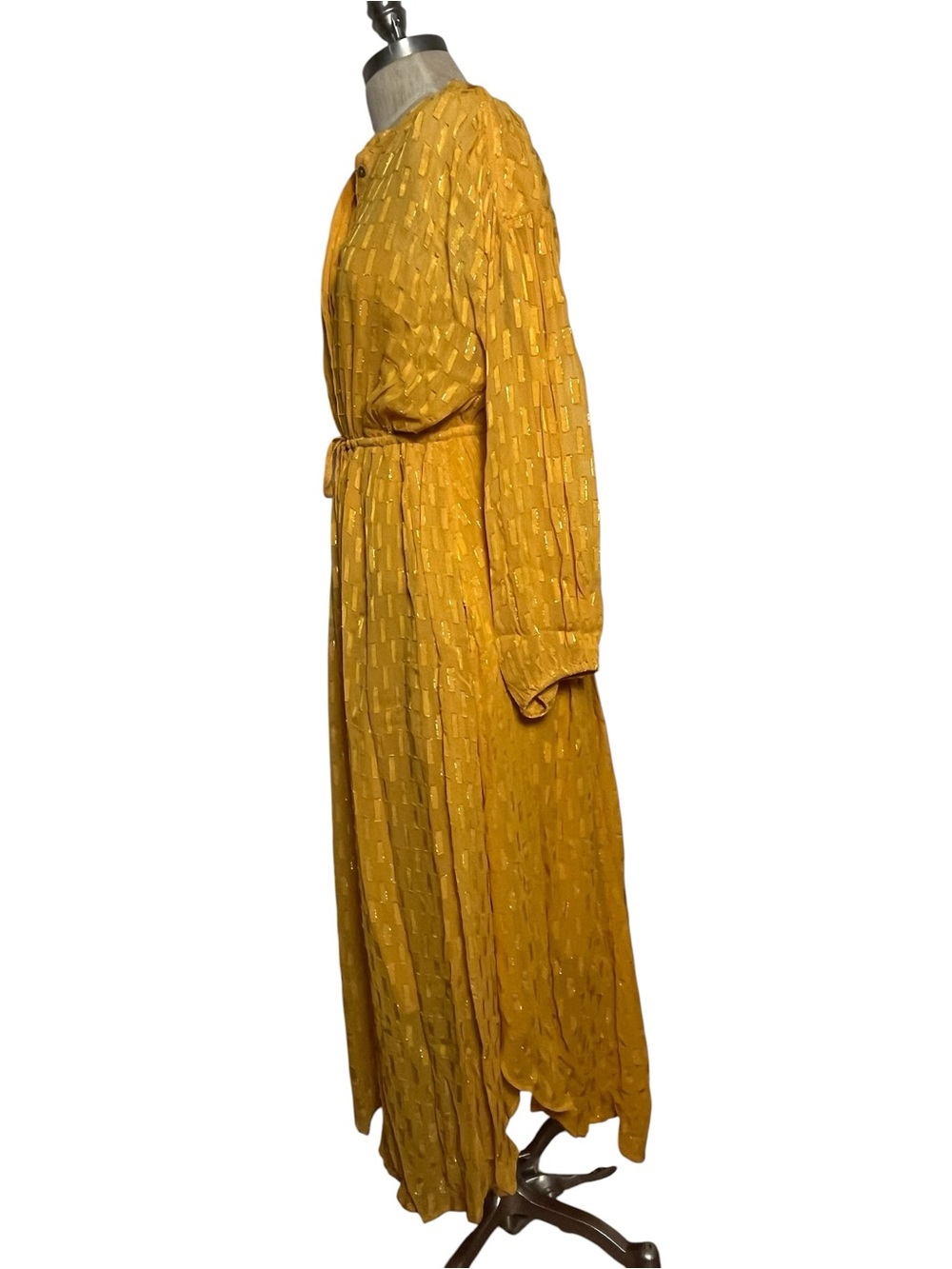 By Anthropologie Allene Shimmer Maxi Dress Marigold Gold Metallic Small - Picture 9 of 13